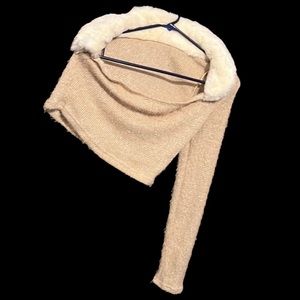 SHEIN One Shoulder Fuzzy Panel Raw Hem Rib-knit Crop Tee. Never been used